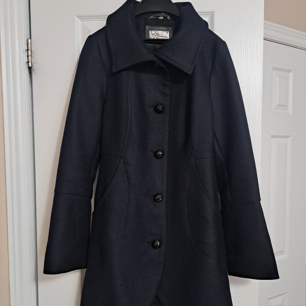 Mackage Women's Navy Textured Wool Blend Single-Breasted Coat